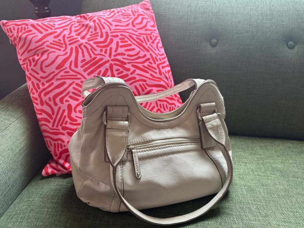 Tignanello Cream Ivory Leather Hobo Shoulder Bag Silver Buckle Hardware